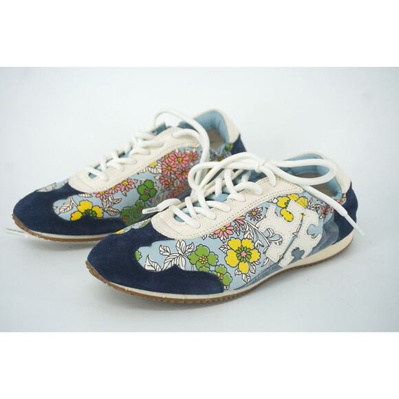 Tory Burch Low Top Floral Suede Sneakers SZ 5 Tennis logo $225 New Trainer - Picture 9 of 9